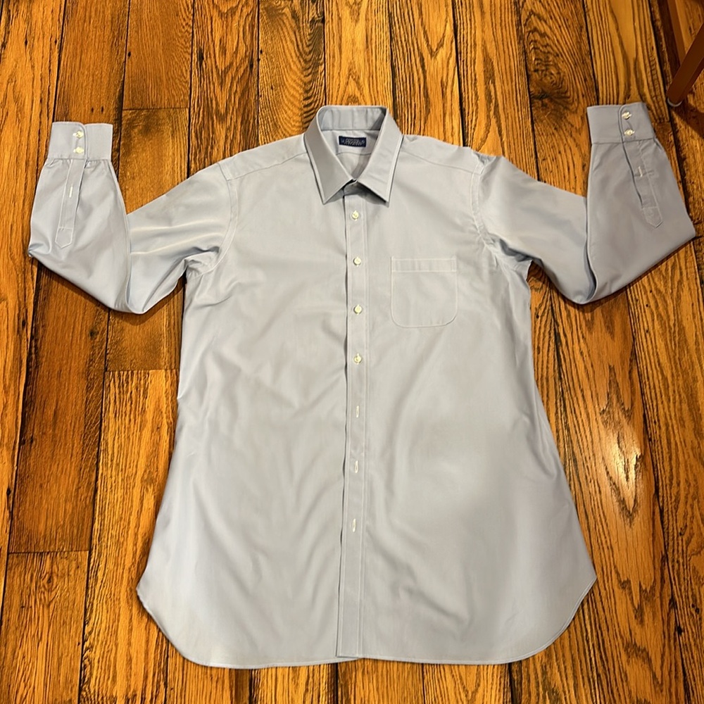 NWOT🤩 J MICHAELS CLOTHIERS CUSTOM BLUE BUTTON UP DRESS SHIRT WITH SPREAD COLLAR